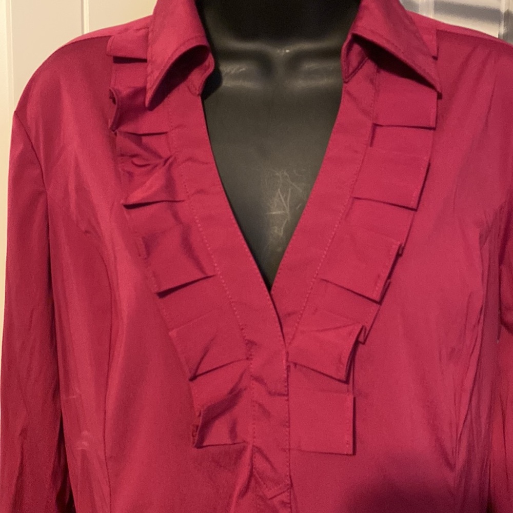 Fuschia Express Long Sleeve Top with Ruffle Detail - Picture 2 of 4
